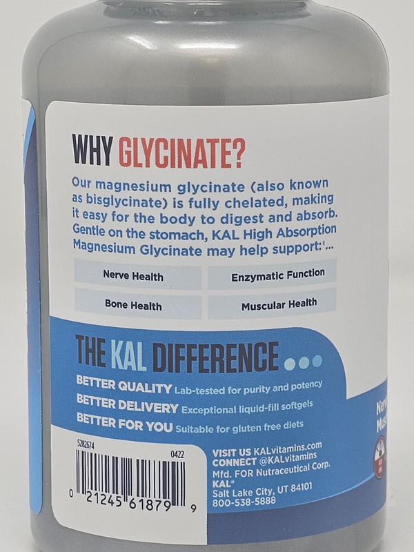 KAL Magnesium Glycinate Active Gels 90 softgel/180 softgel/160vcap