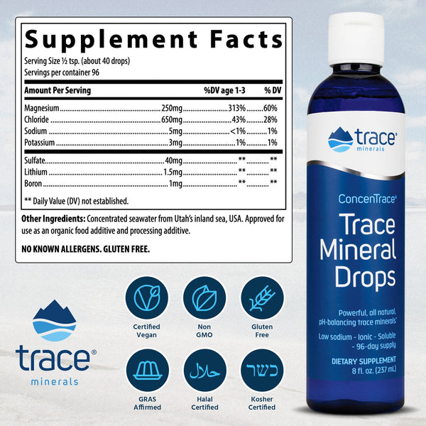 Concentrace Trace Minerals Drops - #1 Trace Minerals Supplement - Complete Mineral Complex for Energy, Hydration, & Electrolyte Balance with Over 72 High Absorption Ionic Trace Minerals - Earth's Pure 